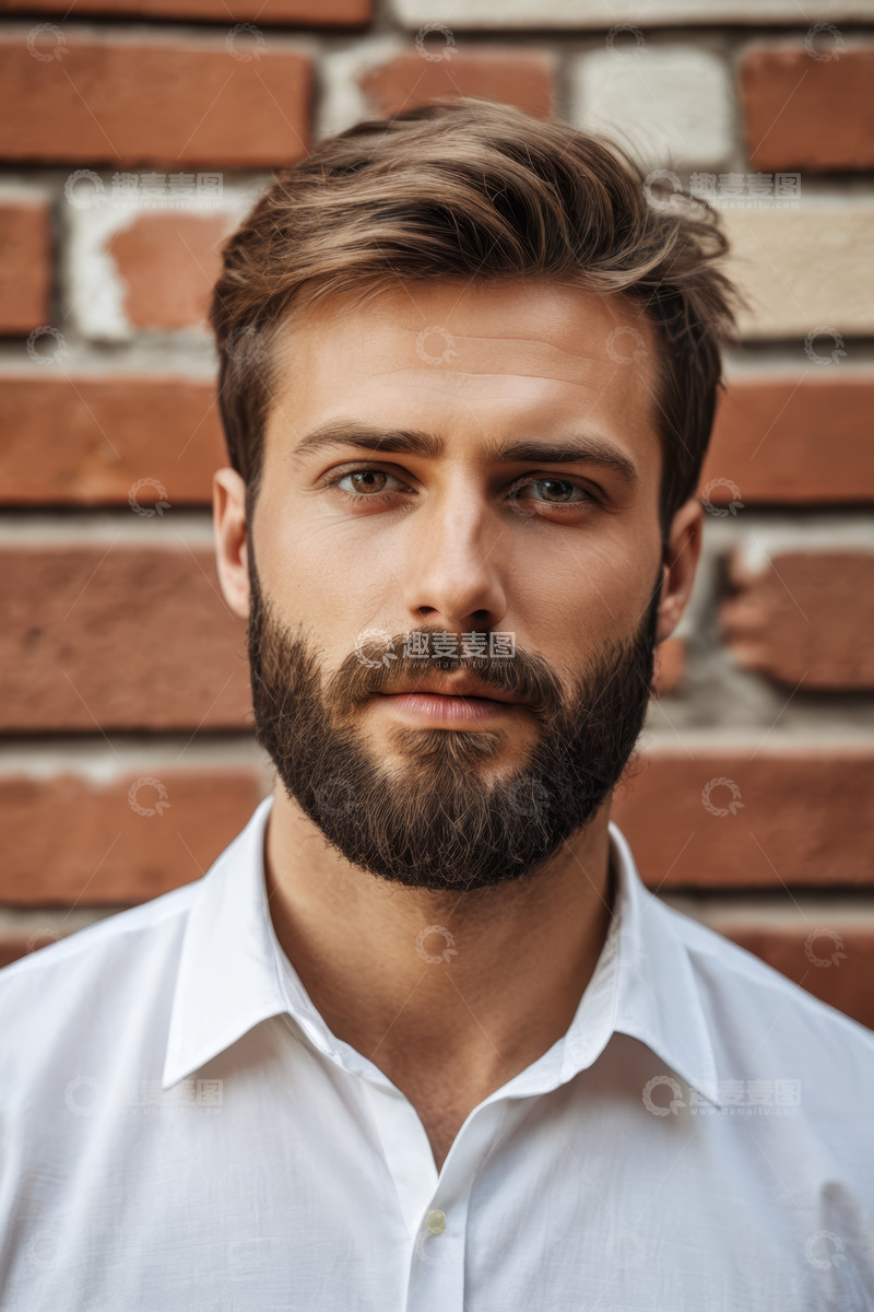 高清大图下载【趣麦麦图】年轻男子砖墙前肖像