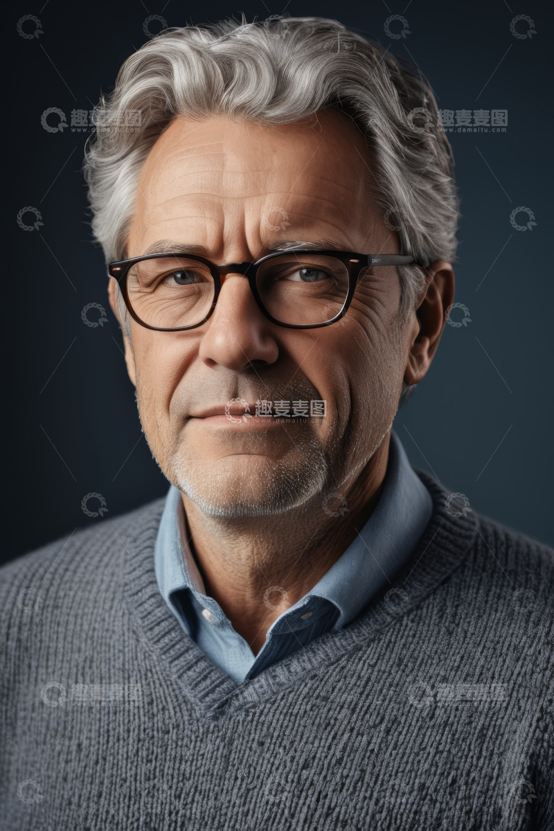 高清大图下载【趣麦麦图】戴眼镜的中老年男子肖像