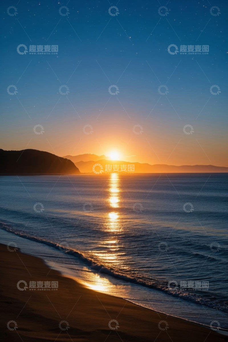 高清大图下载【趣麦麦图】海滩日出时分海景