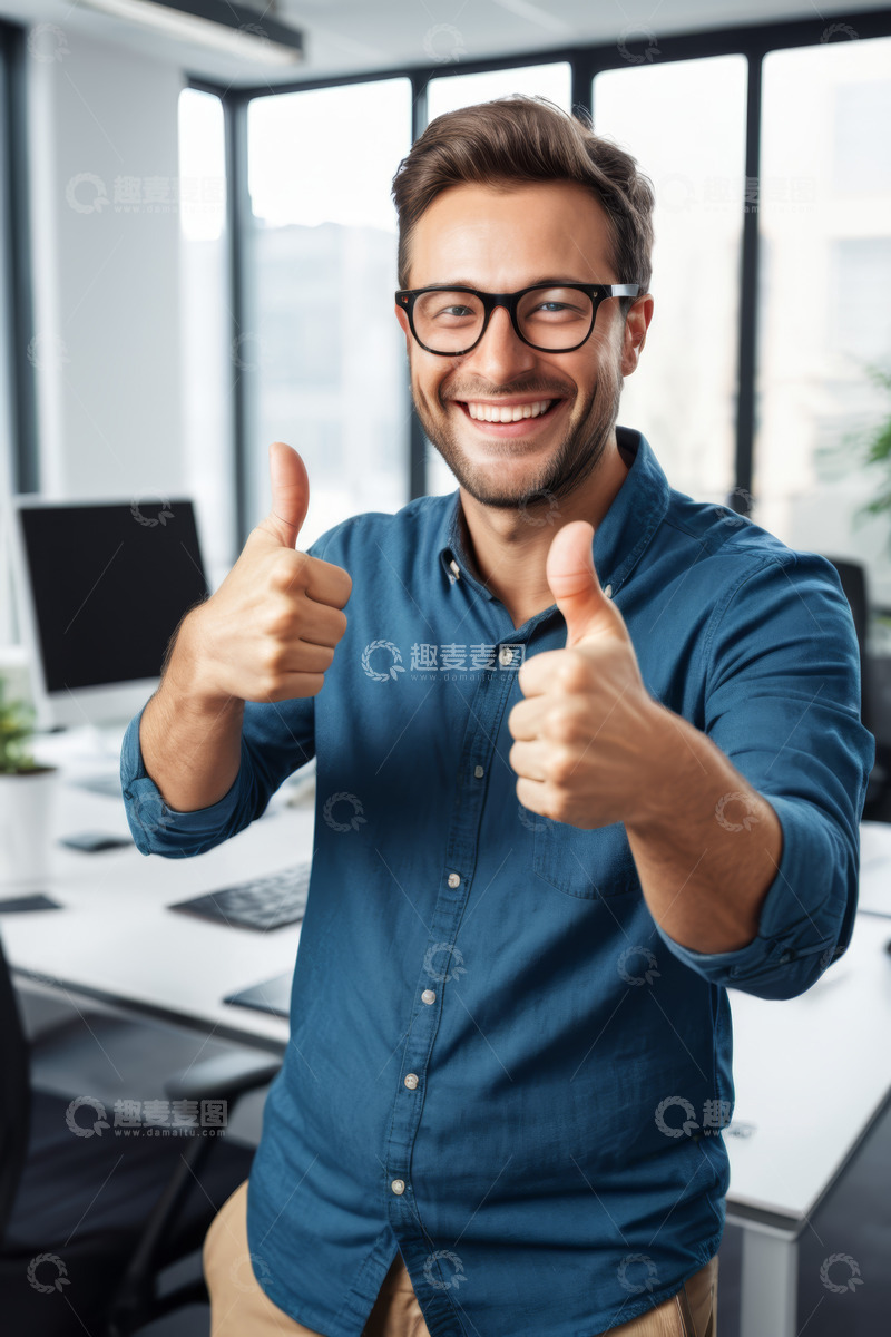 高清大图下载【趣麦麦图】办公室内男子竖大拇指