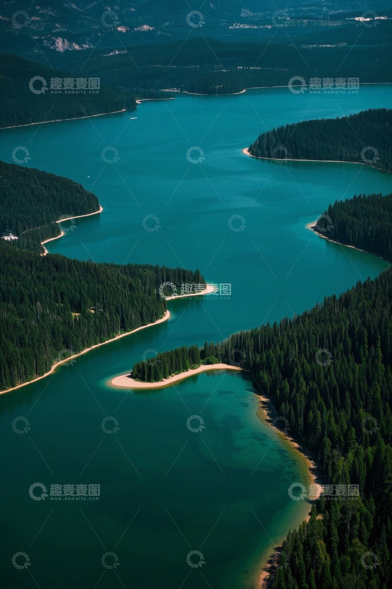 高清大图下载【趣麦麦图】航拍森林环绕的碧绿湖泊