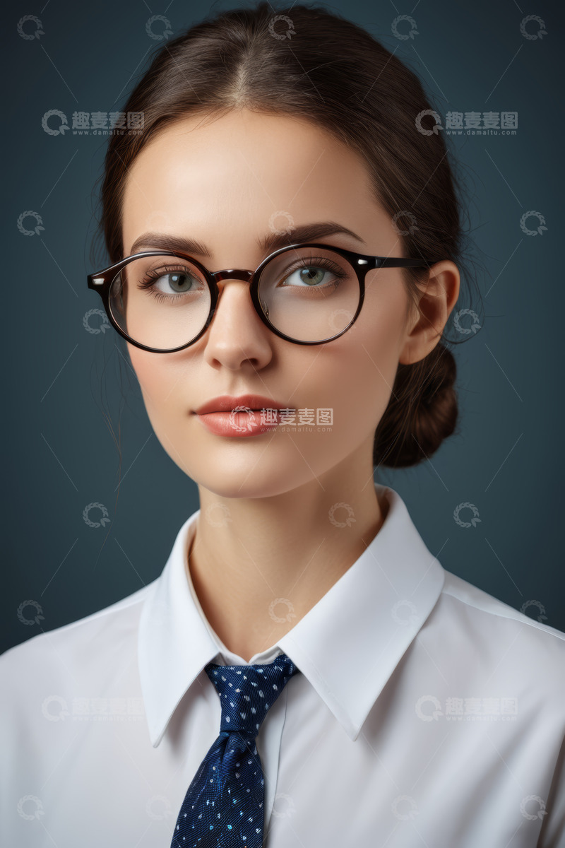 高清大图下载【趣麦麦图】戴眼镜职业女性肖像特写