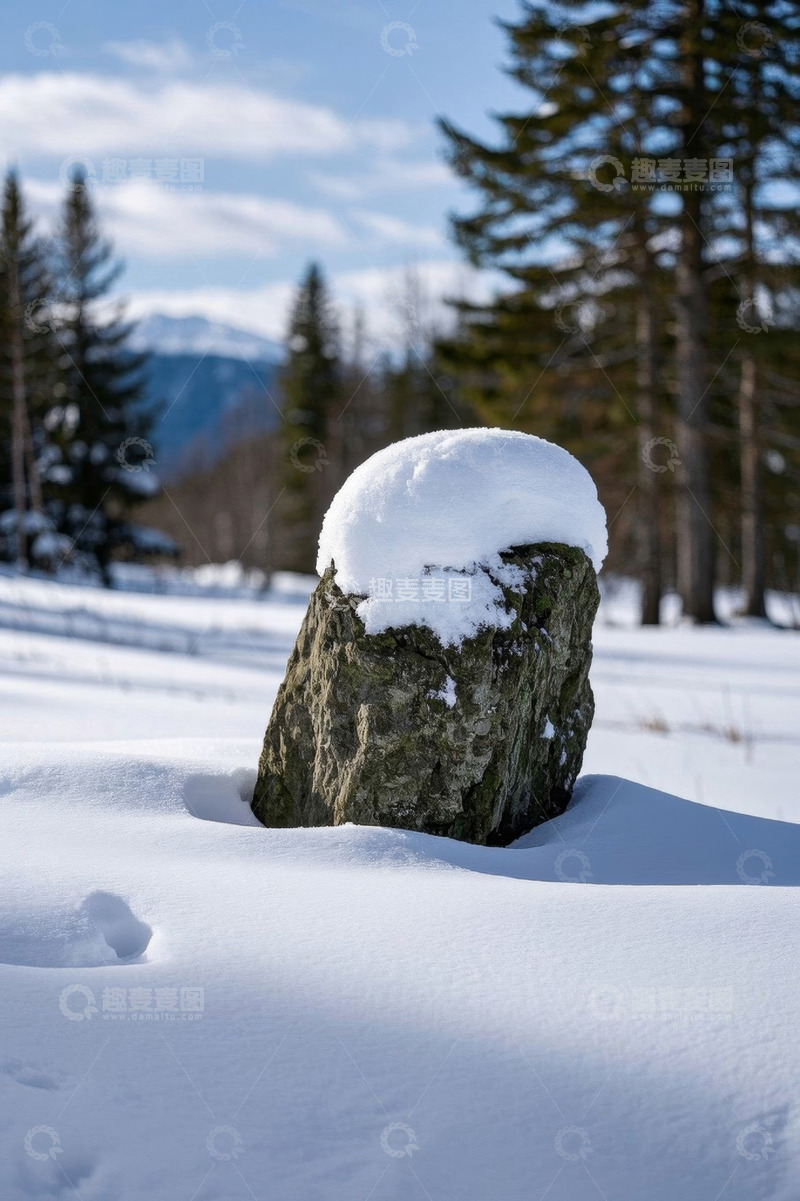 高清大图下载【趣麦麦图】雪覆岩石的户外森林风光