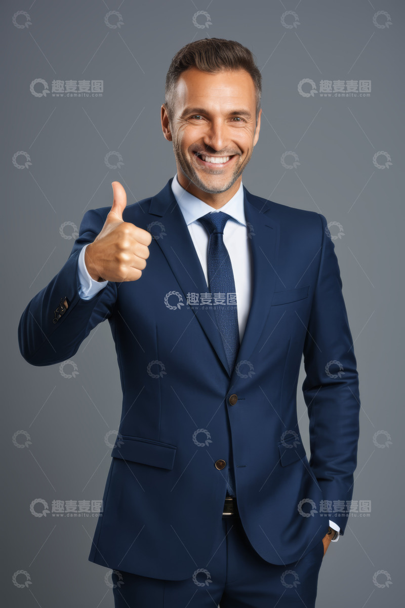 高清大图下载【趣麦麦图】穿西装男人竖大拇指