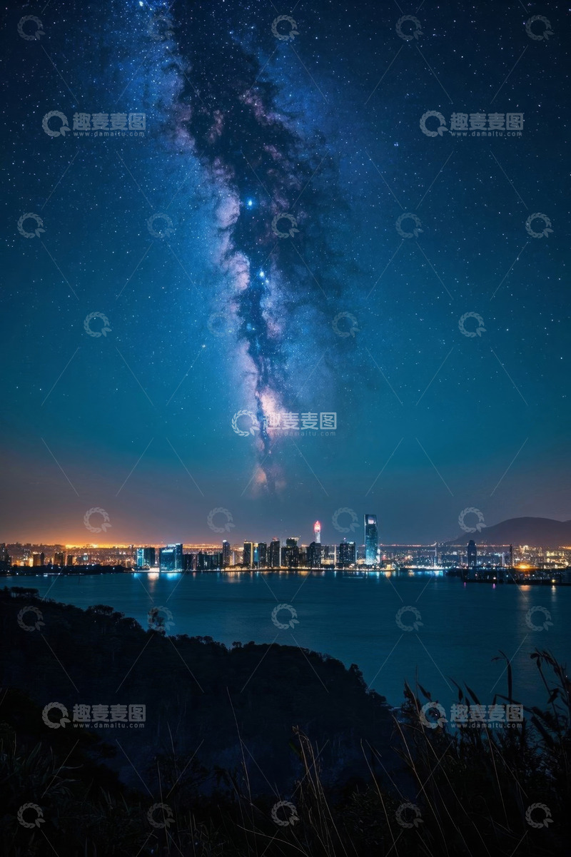 高清大图下载【趣麦麦图】城市夜景与星空全景