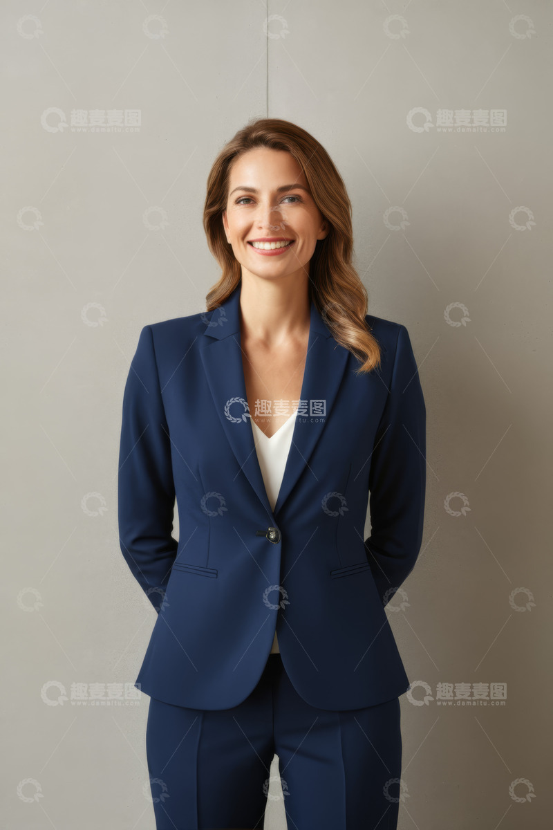 高清大图下载【趣麦麦图】身着西装微笑的商务女性