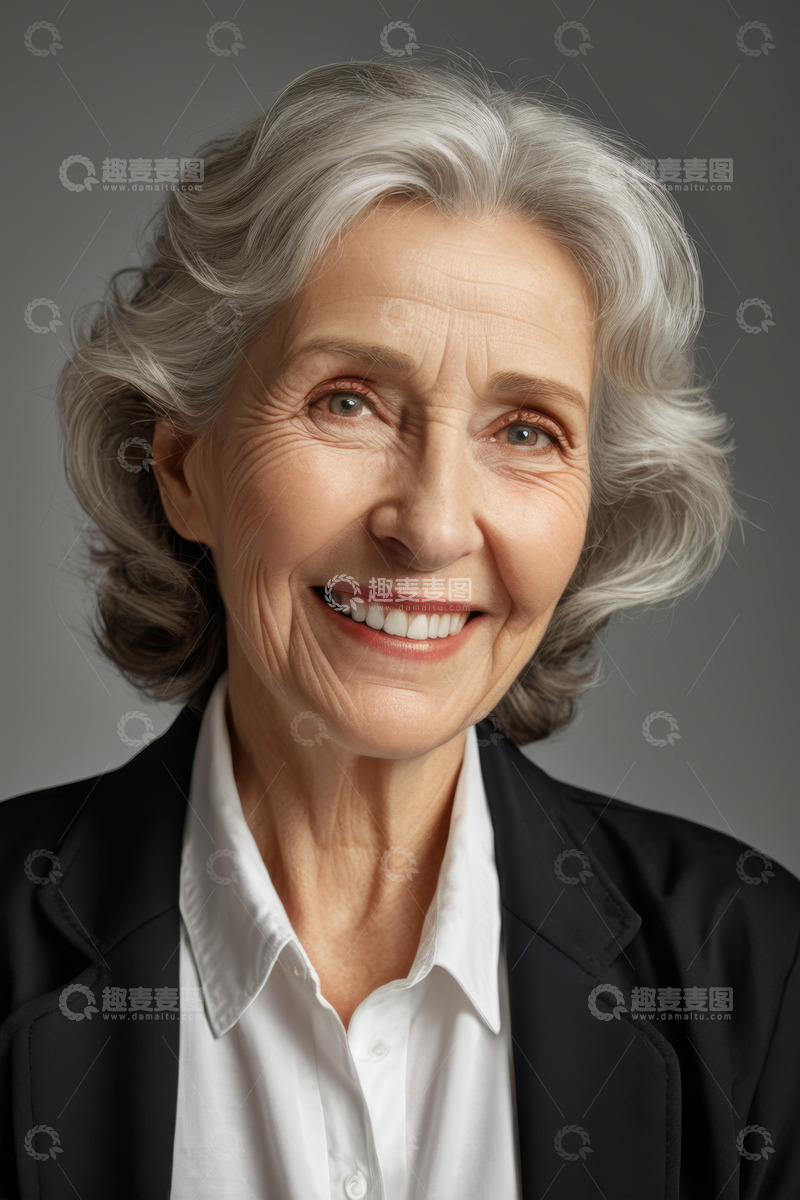 高清大图下载【趣麦麦图】微笑的老年女性肖像素材