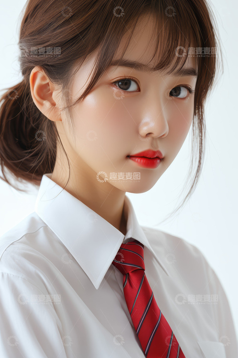穿衬衫打领带的女性肖像