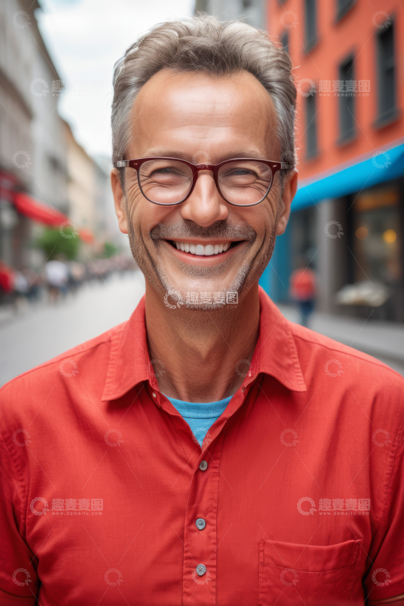 高清大图下载【趣麦麦图】户外微笑的中年男子