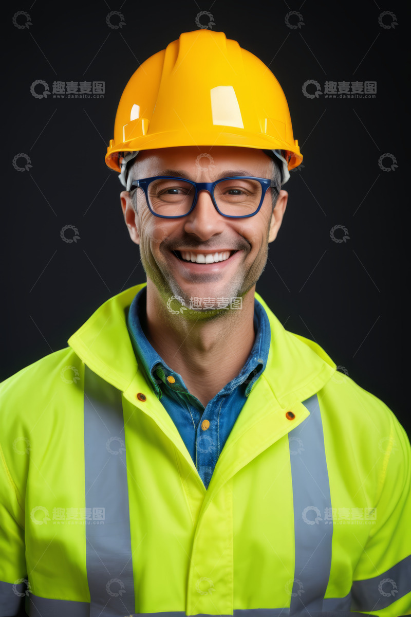 高清大图下载【趣麦麦图】戴安全帽穿反光衣工人肖像