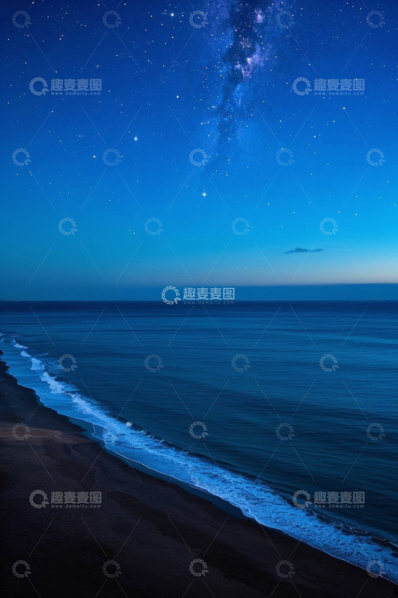 高清大图下载【趣麦麦图】海边夜空下的璀璨星空