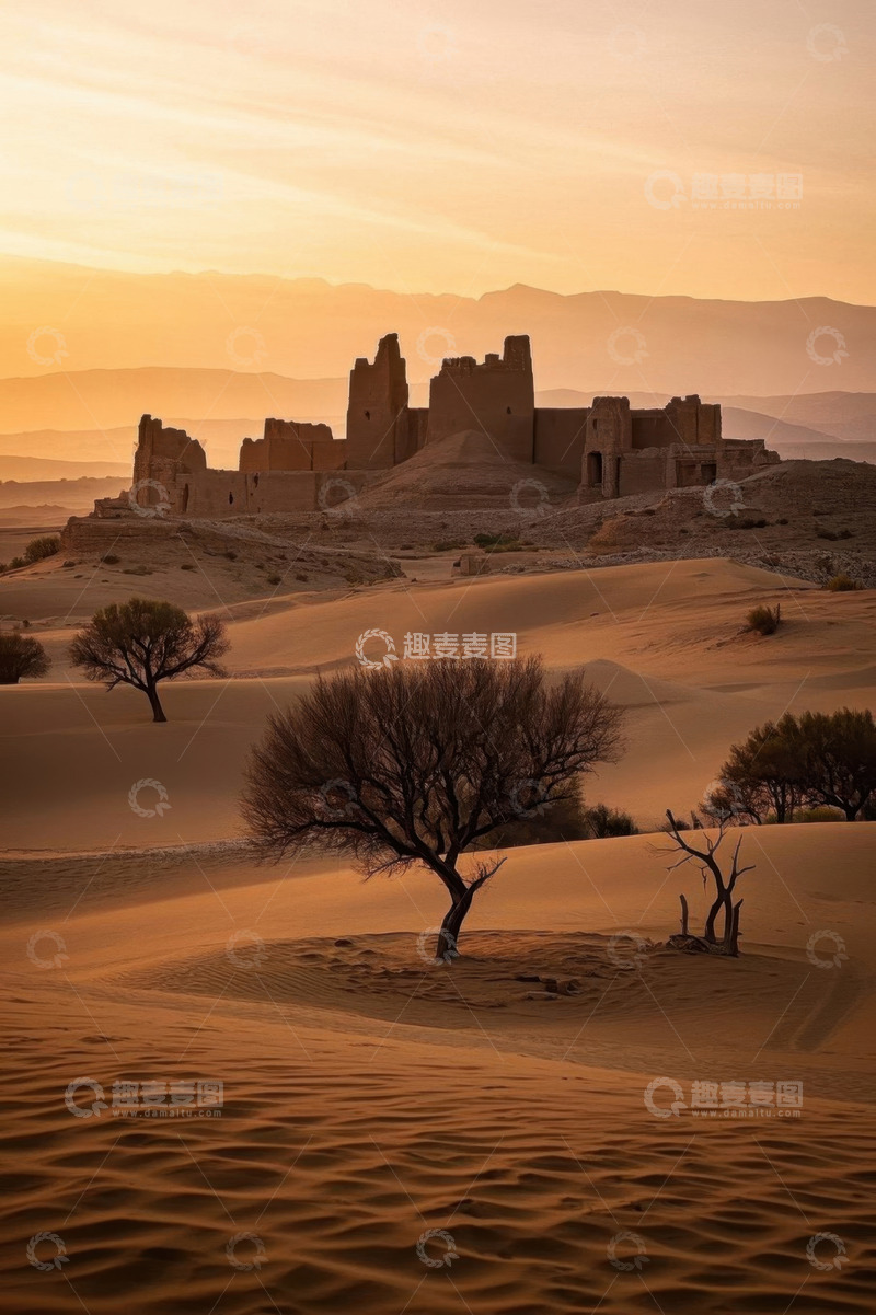 高清大图下载【趣麦麦图】沙漠中的古老城堡景观
