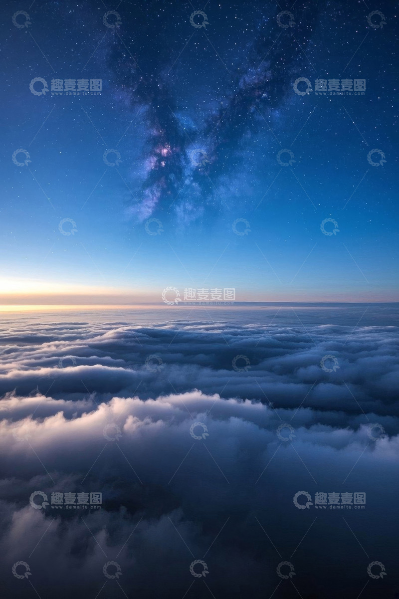 高清大图下载【趣麦麦图】高空云海之上的星空美景