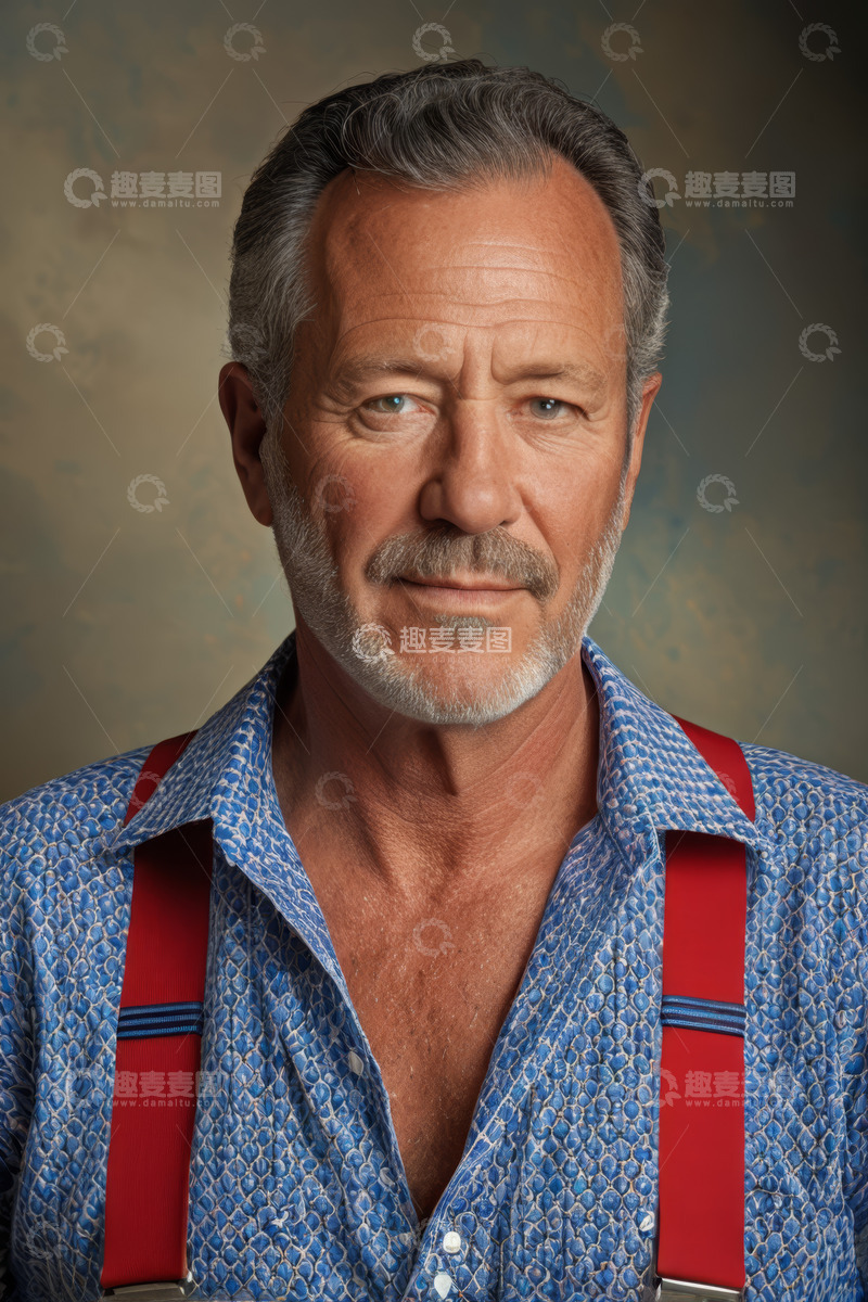 高清大图下载【趣麦麦图】穿着蓝花衬衫的老年男性肖像