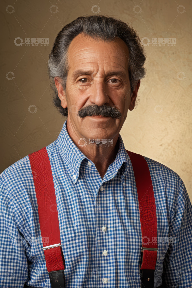 高清大图下载【趣麦麦图】穿着背带衬衫的中老年男性肖像