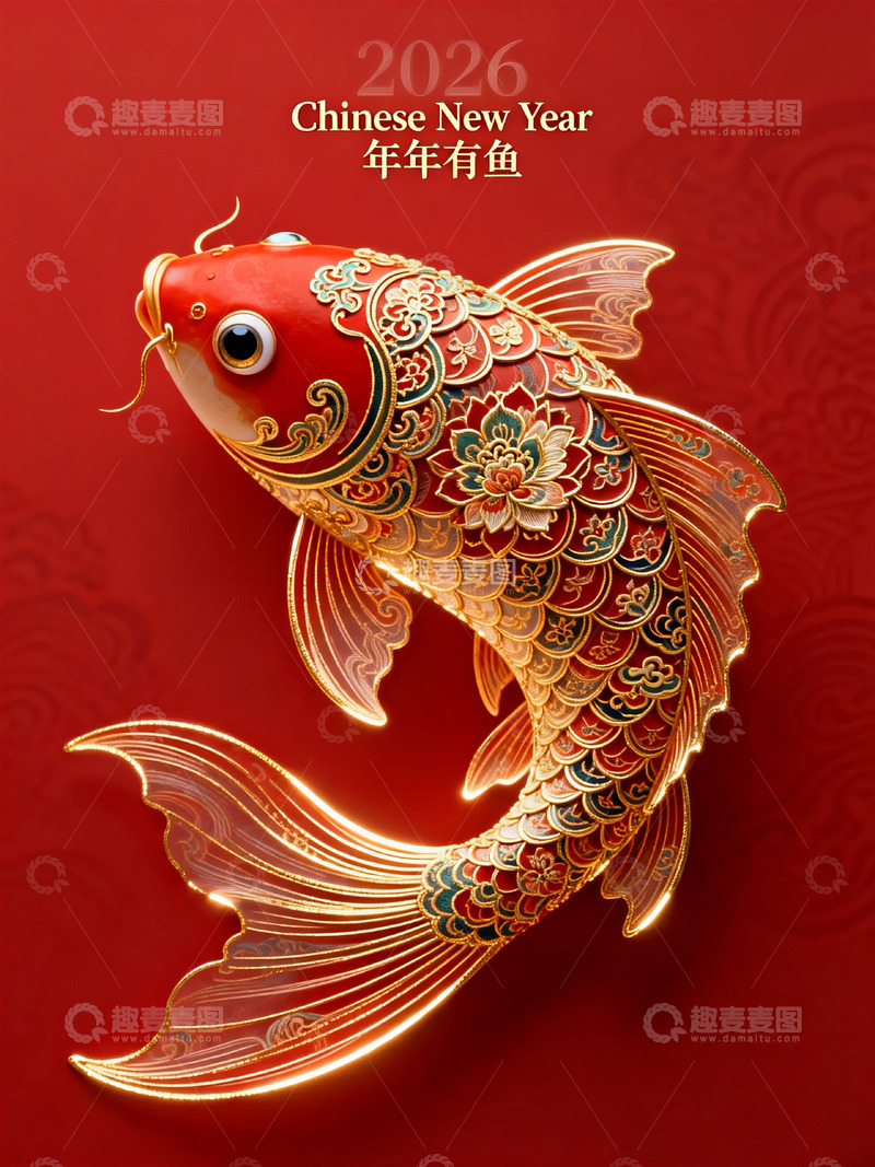 高清大图下载【趣麦麦图】金鲤迎春新年装饰图案