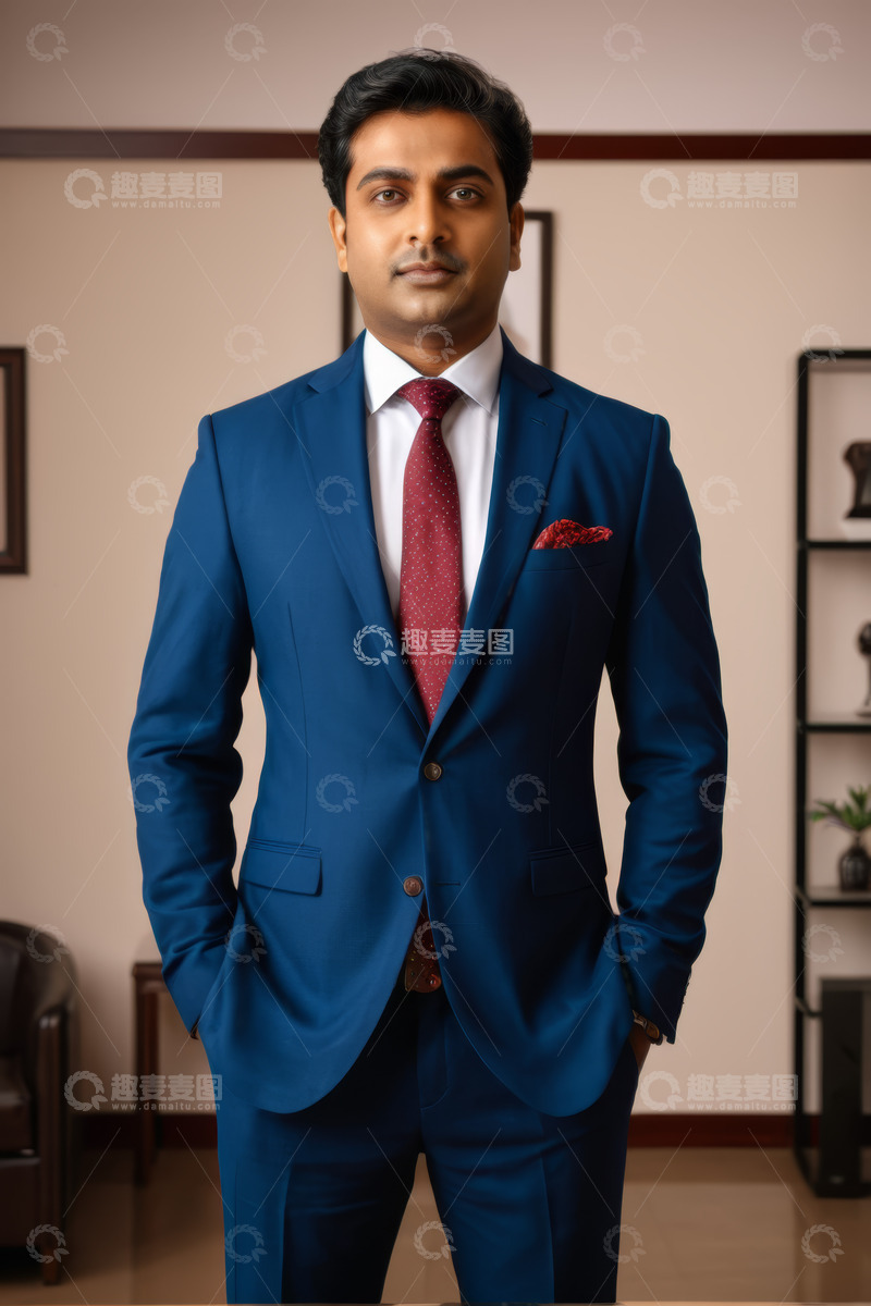 高清大图下载【趣麦麦图】身着蓝色西装的男士形象