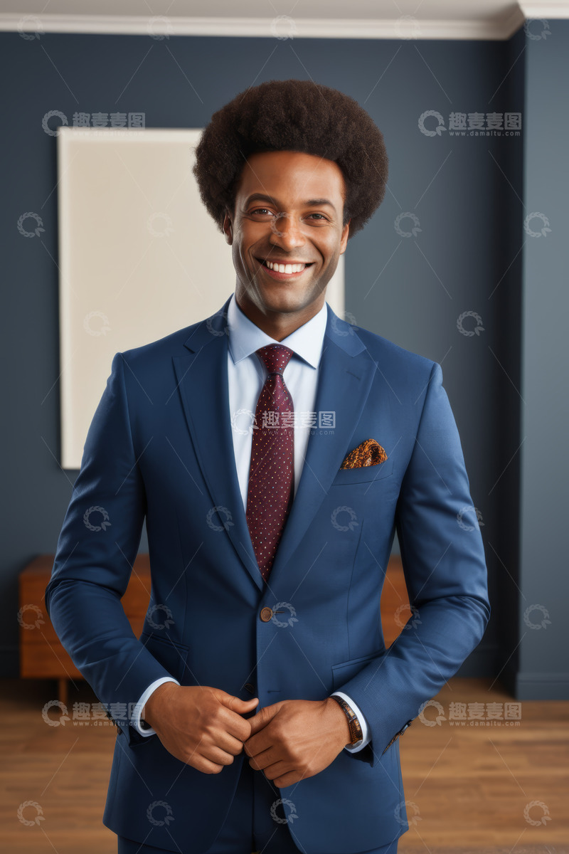 高清大图下载【趣麦麦图】身着西装微笑的非洲裔男子