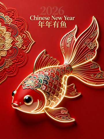 金色鱼纹新年祝福图片