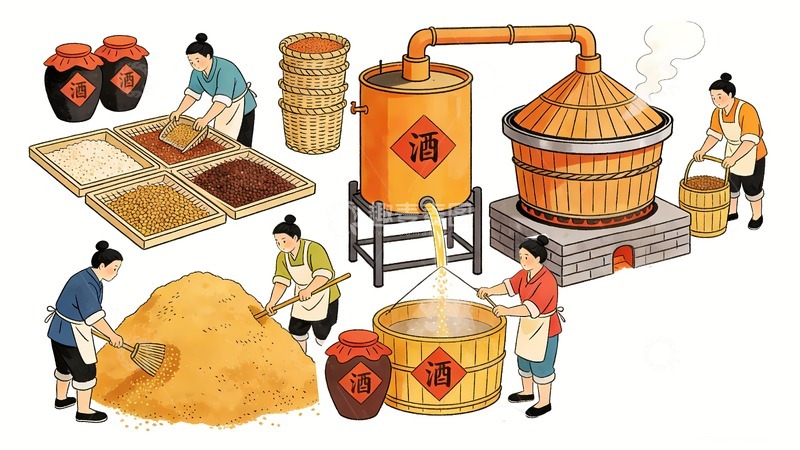 高清大图下载【趣麦麦图】古代酿酒工艺图