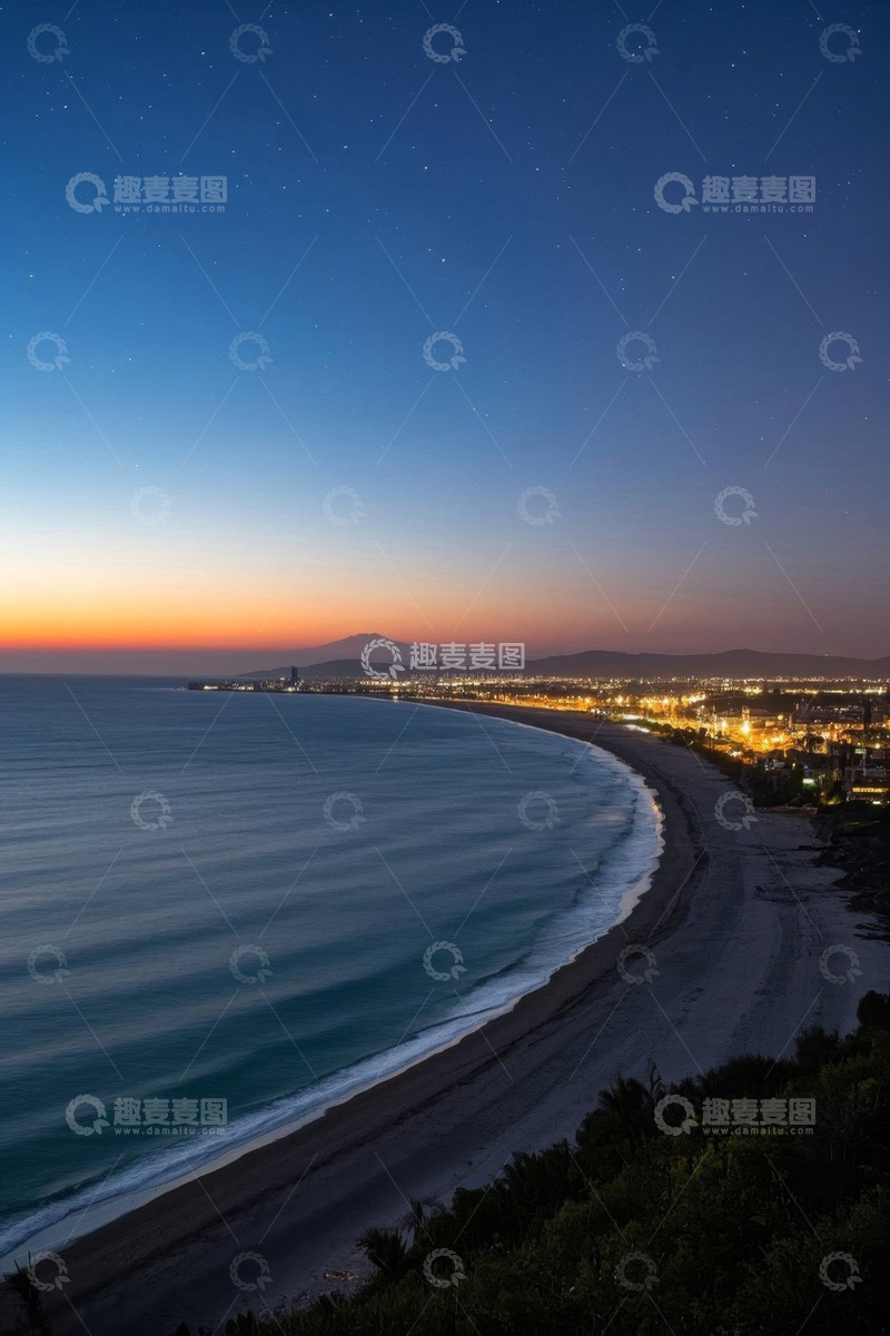 高清大图下载【趣麦麦图】海岸夜景全景