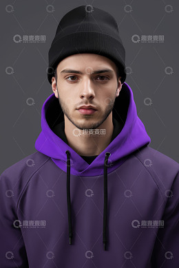 戴帽穿紫色连帽衫男士肖像