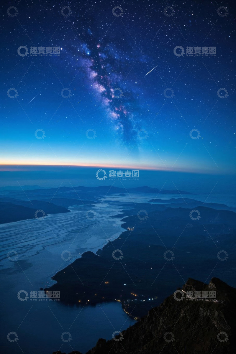高清大图下载【趣麦麦图】星空下的山川河流全景