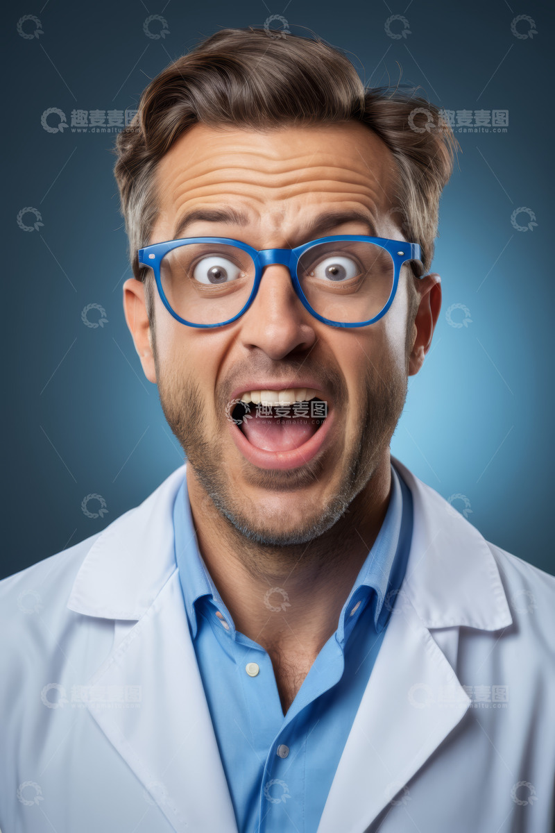 高清大图下载【趣麦麦图】穿白大褂男人惊讶表情特写