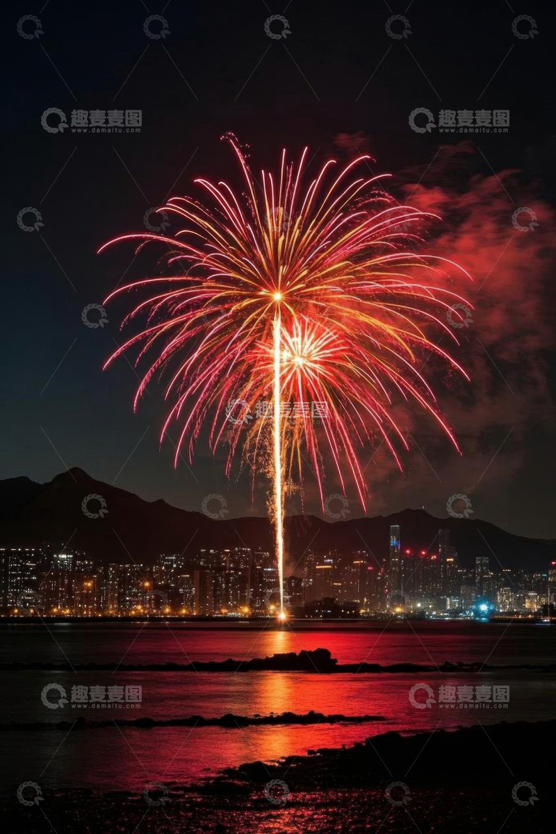 高清大图下载【趣麦麦图】城市夜空绽放的绚丽烟花