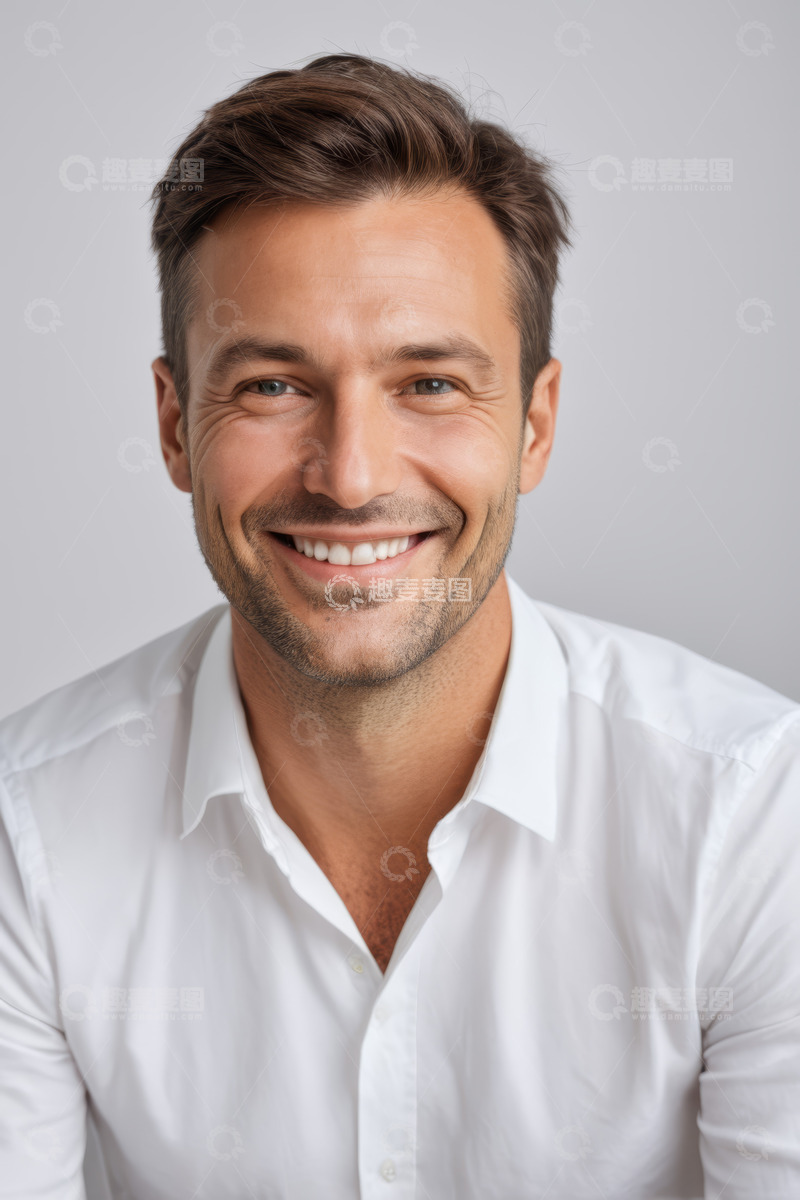 高清大图下载【趣麦麦图】微笑男士白色衬衫肖像