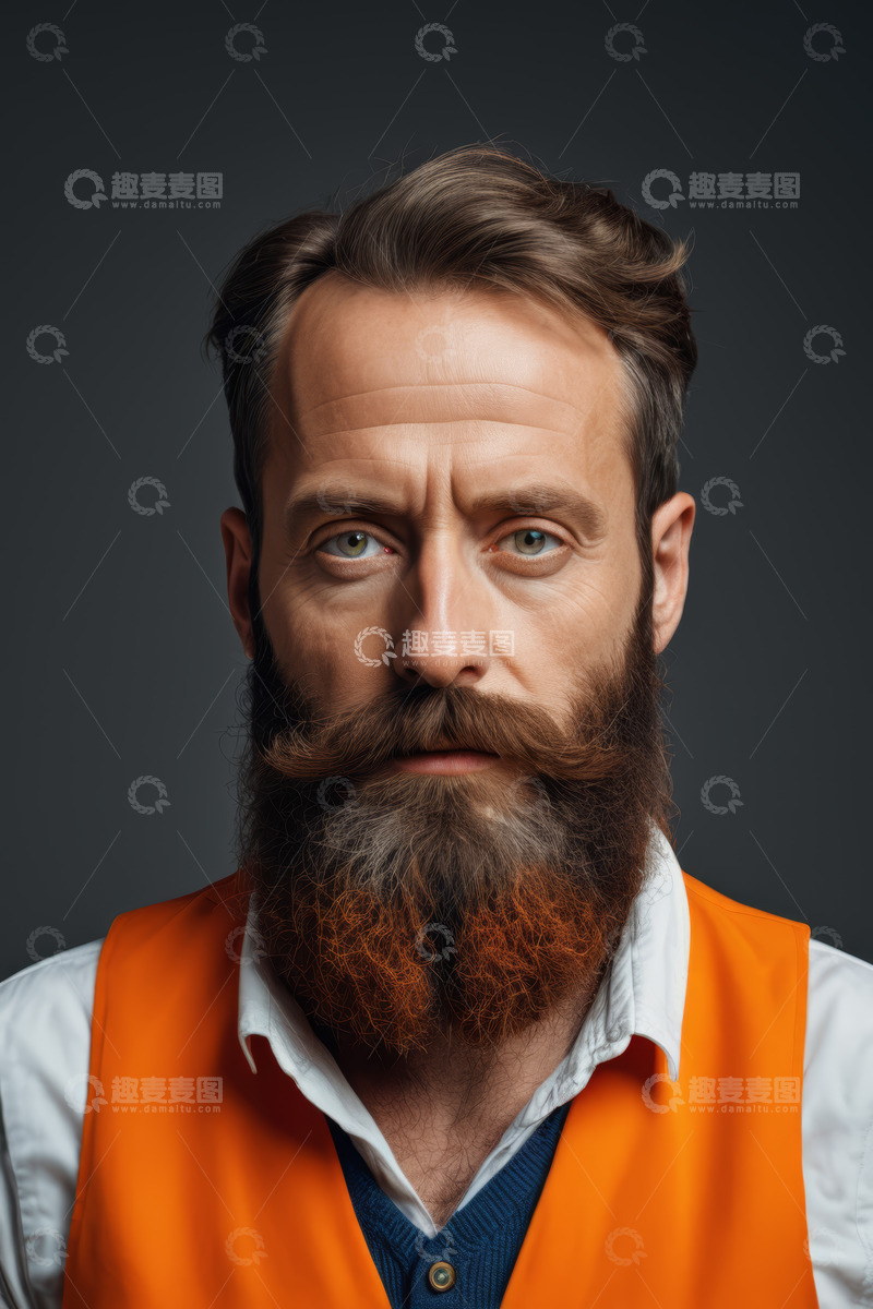 高清大图下载【趣麦麦图】穿着橙色背心的男子肖像