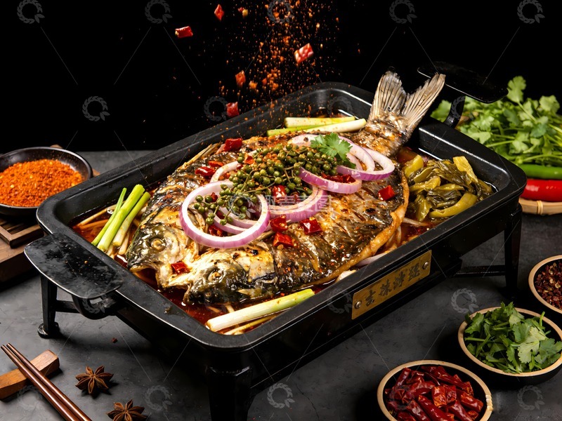 高清大图下载【趣麦麦图】一盘酸菜烤鱼