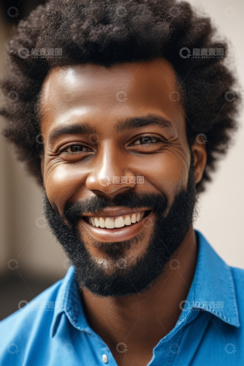 高清大图下载【趣麦麦图】微笑黑人男子近景肖像