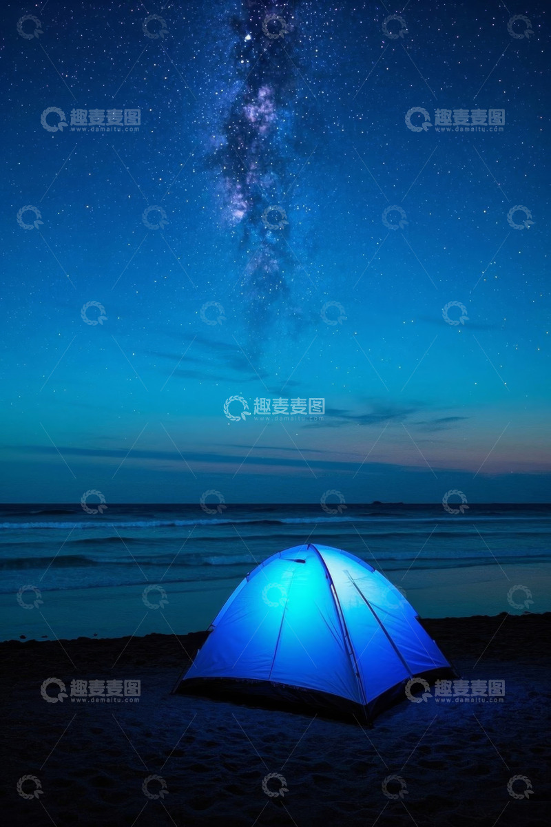 高清大图下载【趣麦麦图】海边星空下的露营帐篷