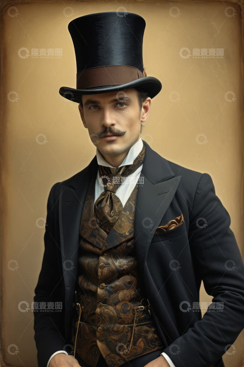 高清大图下载【趣麦麦图】戴礼帽穿西装的男士肖像