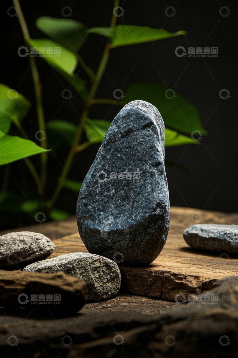 高清大图下载【趣麦麦图】木台上的自然石头特写