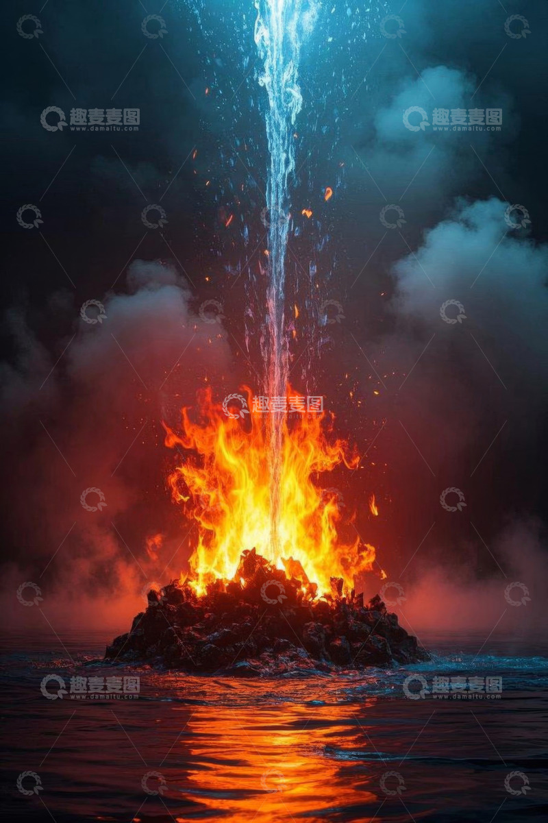 高清大图下载【趣麦麦图】海上火山喷发景象