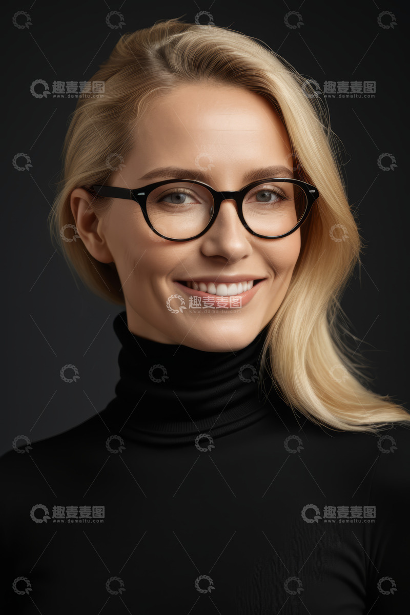 高清大图下载【趣麦麦图】戴眼镜微笑的金发女子特写