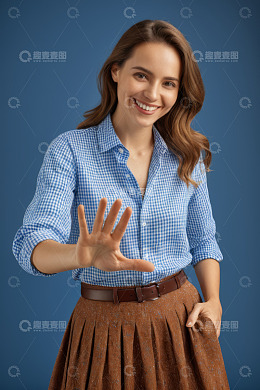 微笑女人打招呼动作特写