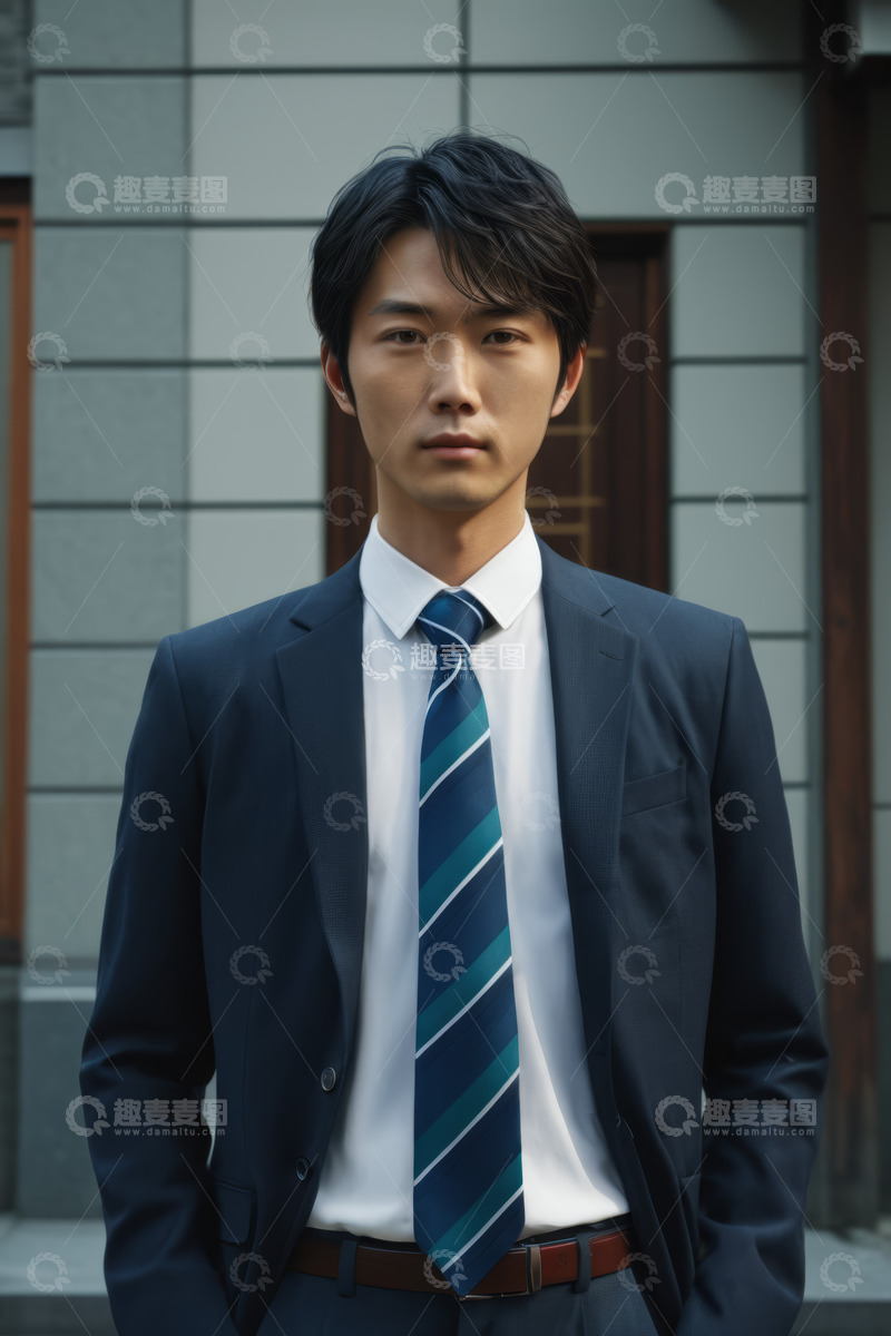 高清大图下载【趣麦麦图】身着西装的亚洲男子户外站立