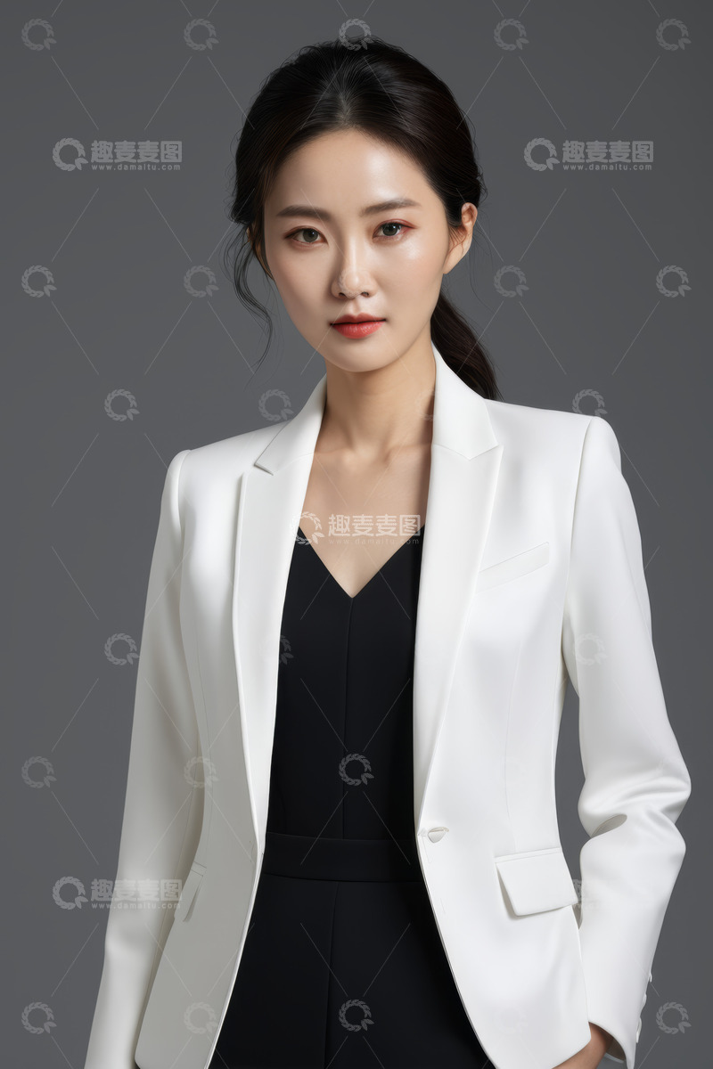 高清大图下载【趣麦麦图】穿白色西装的职业女性肖像