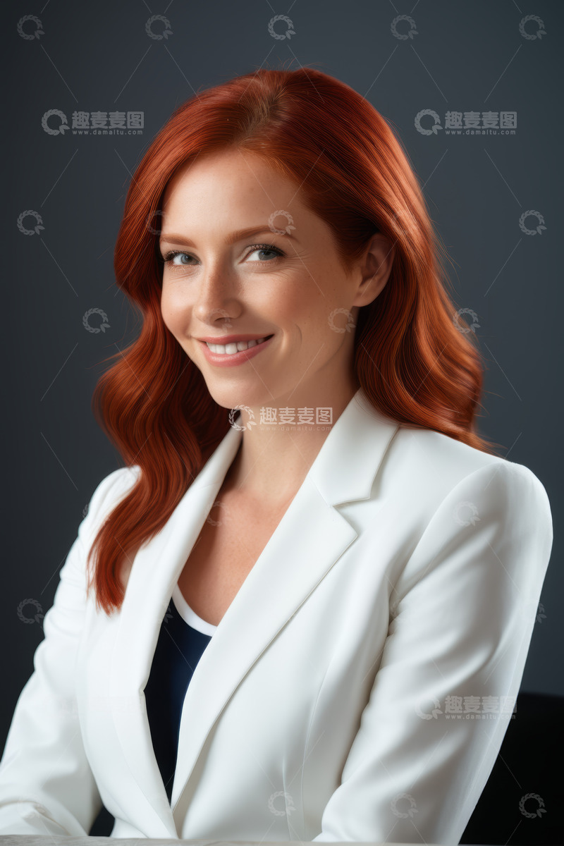 高清大图下载【趣麦麦图】红发女商人微笑肖像