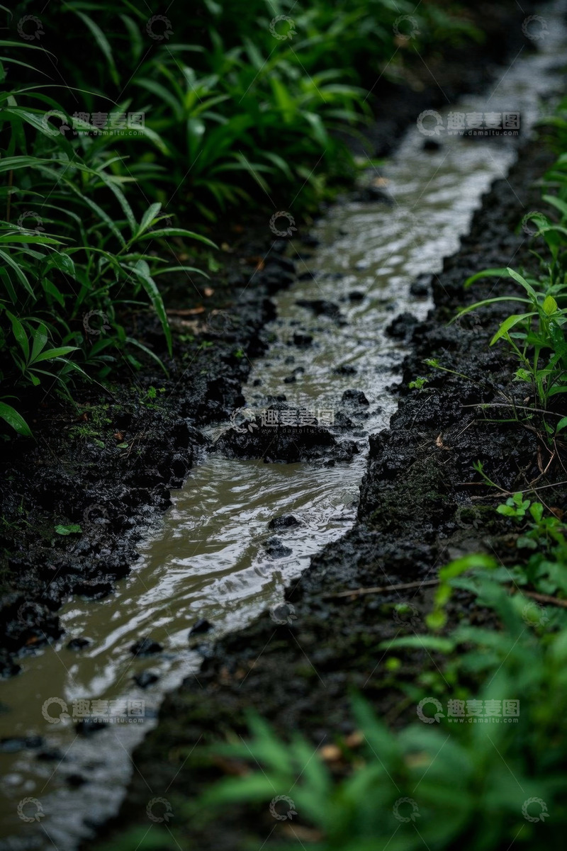 高清大图下载【趣麦麦图】户外雨后泥泞小径与绿植