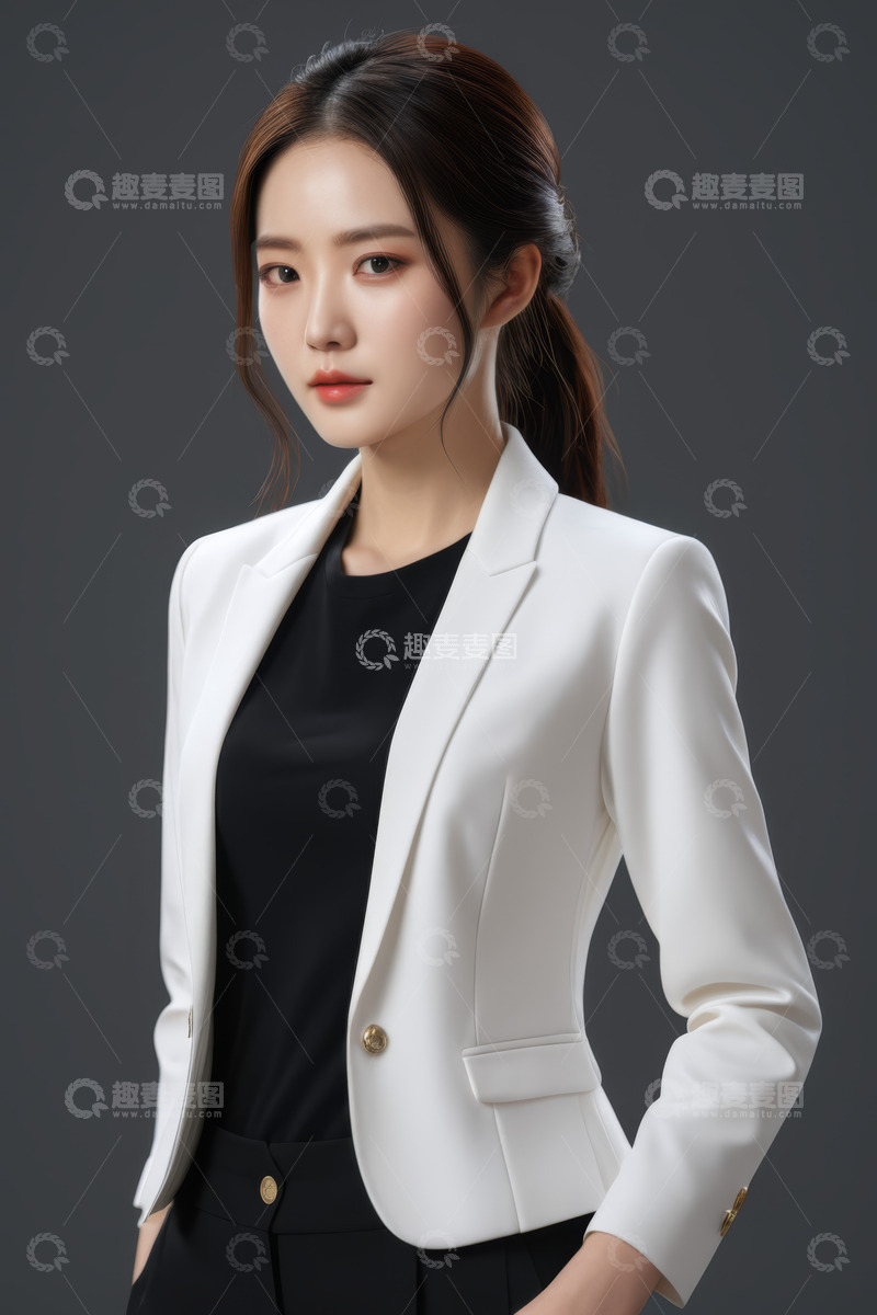 高清大图下载【趣麦麦图】穿白色西装的职业女性