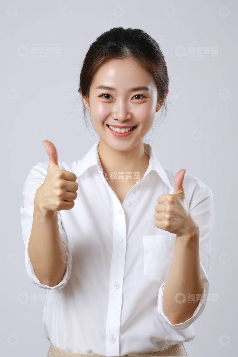高清大图下载【趣麦麦图】穿白衬衫女人竖大拇指
