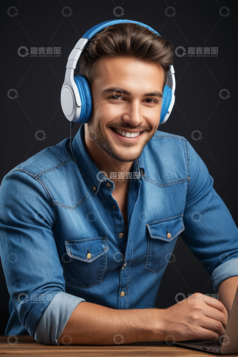 高清大图下载【趣麦麦图】戴耳机微笑的休闲男士