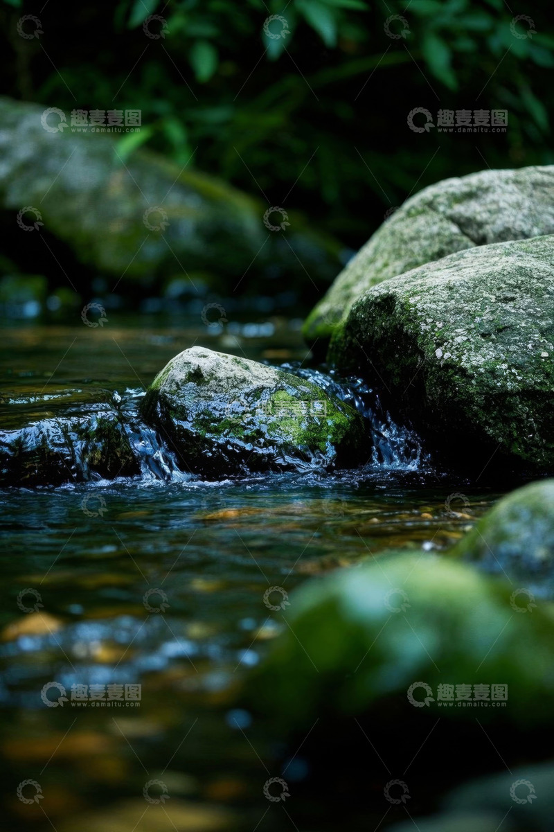 高清大图下载【趣麦麦图】自然溪流中的岩石景观