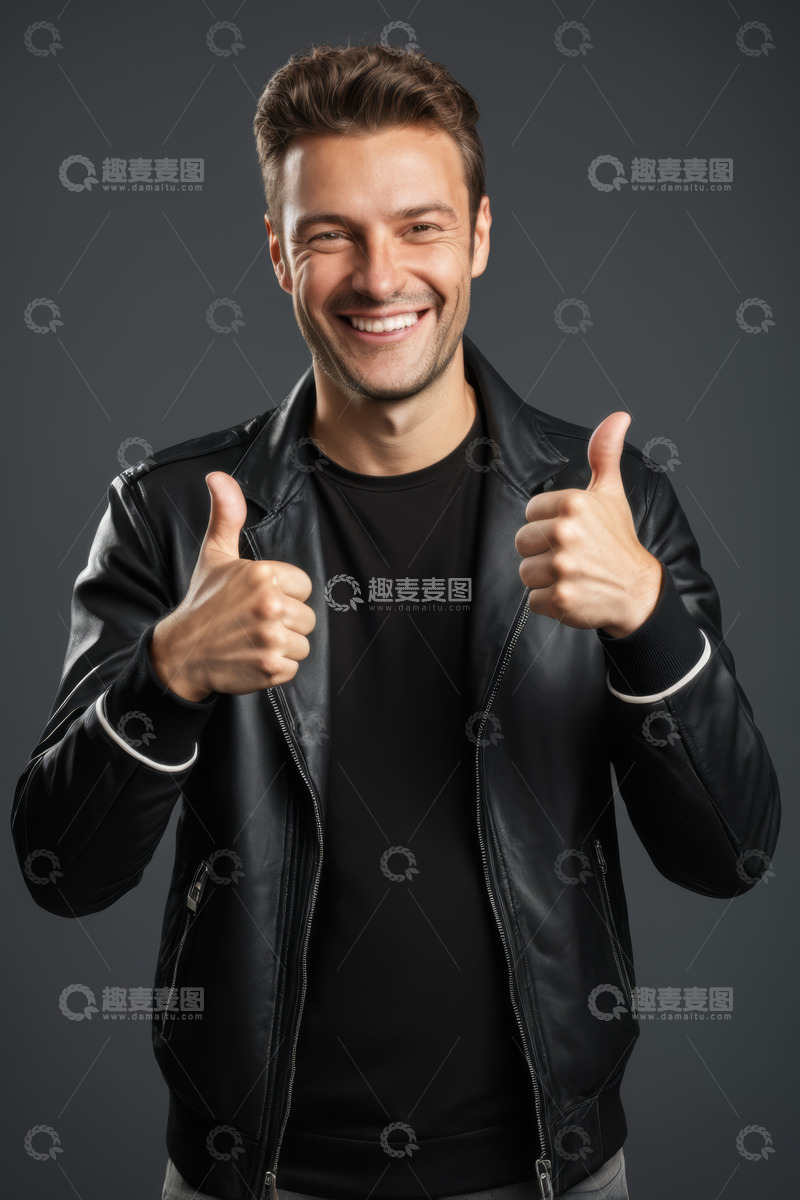 高清大图下载【趣麦麦图】微笑男士竖大拇指肖像