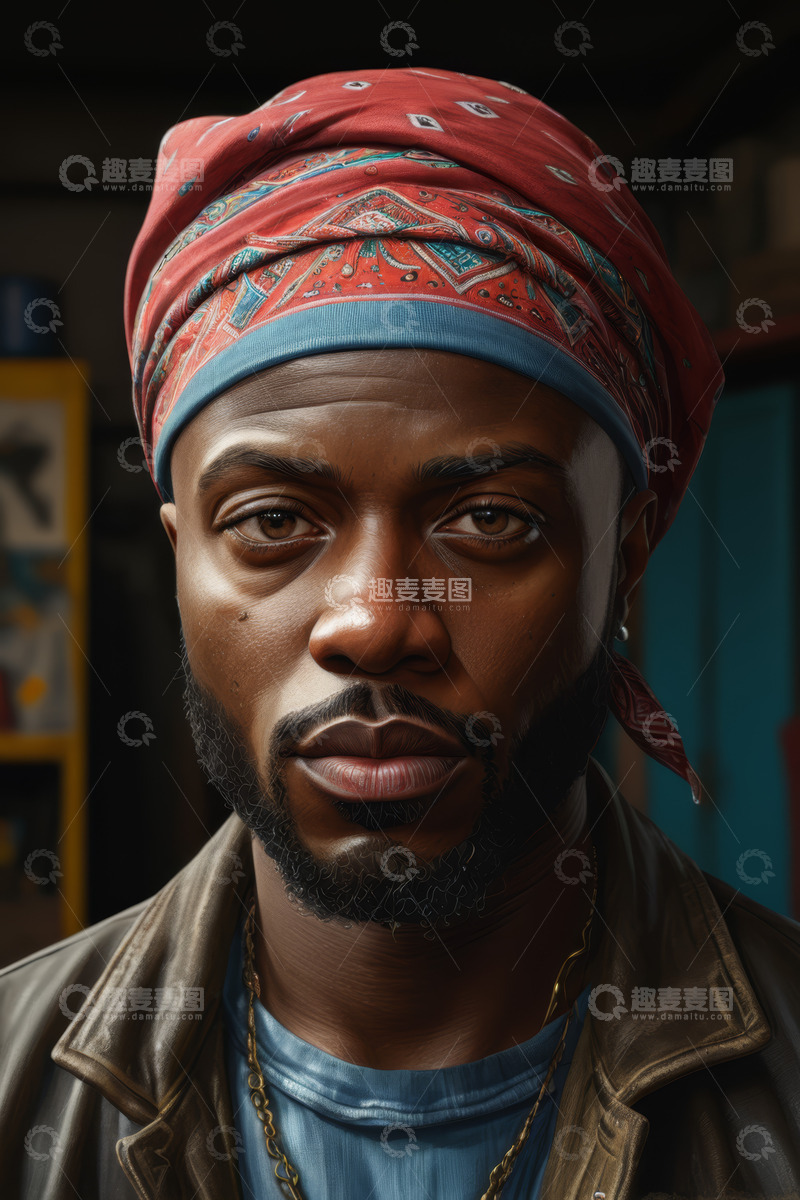 高清大图下载【趣麦麦图】戴头巾非洲裔男子肖像