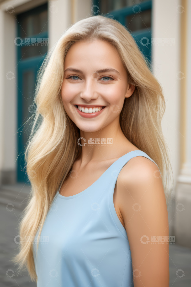 高清大图下载【趣麦麦图】金发女子户外微笑特写